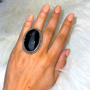 Sterling silver black rock ring